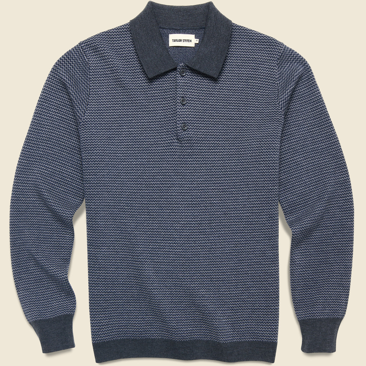 Newton Sweater Polo in Navy Birdseye featuring a textured knit pattern and classic polo styling.