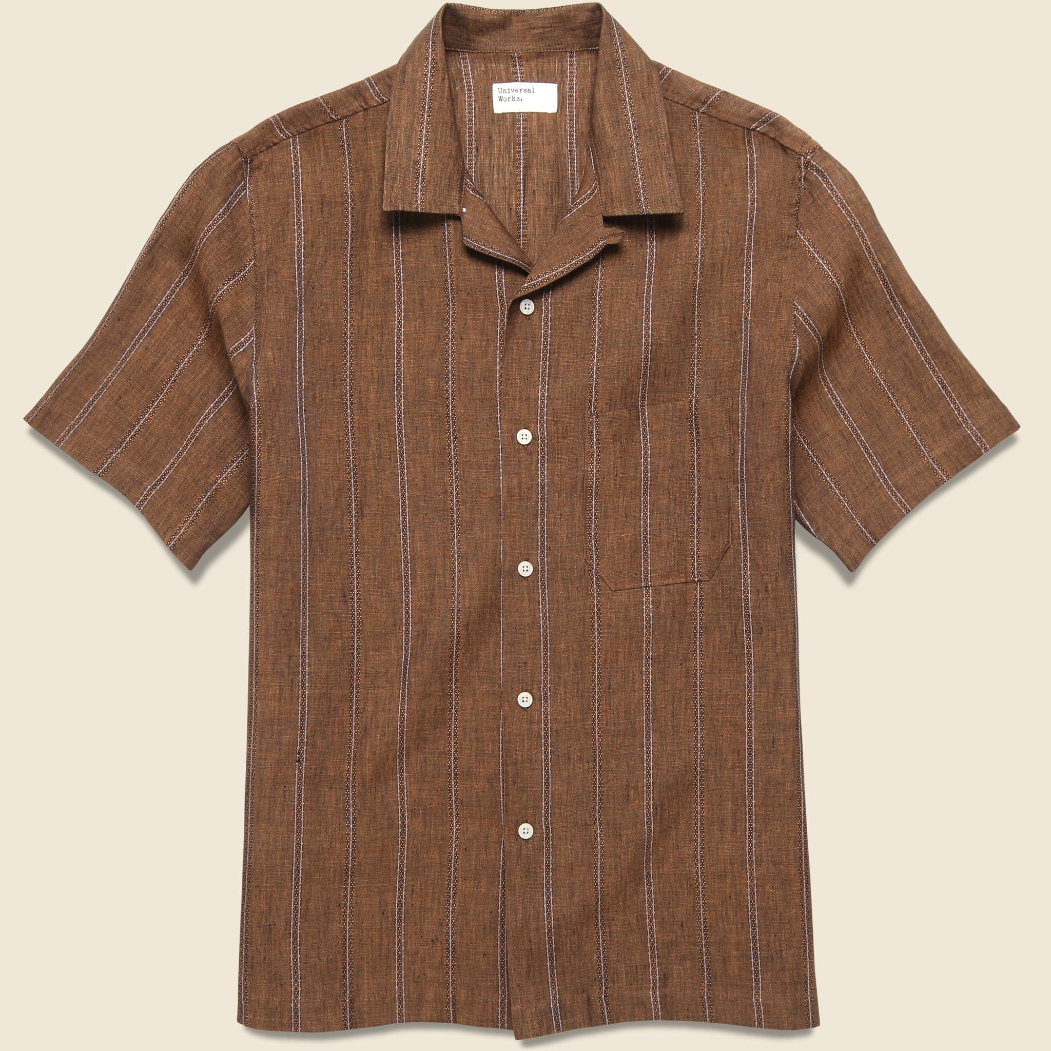 Stripe Linen Road Shirt - Brown - Universal Works - STAG Provisions - Tops - S/S Woven - Stripe