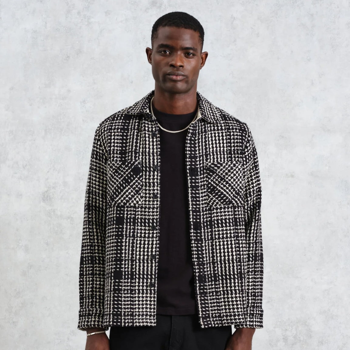 Whiting Overshirt - Twin Weave Black - Wax London - STAG Provisions - Tops - L/S Woven - Plaid