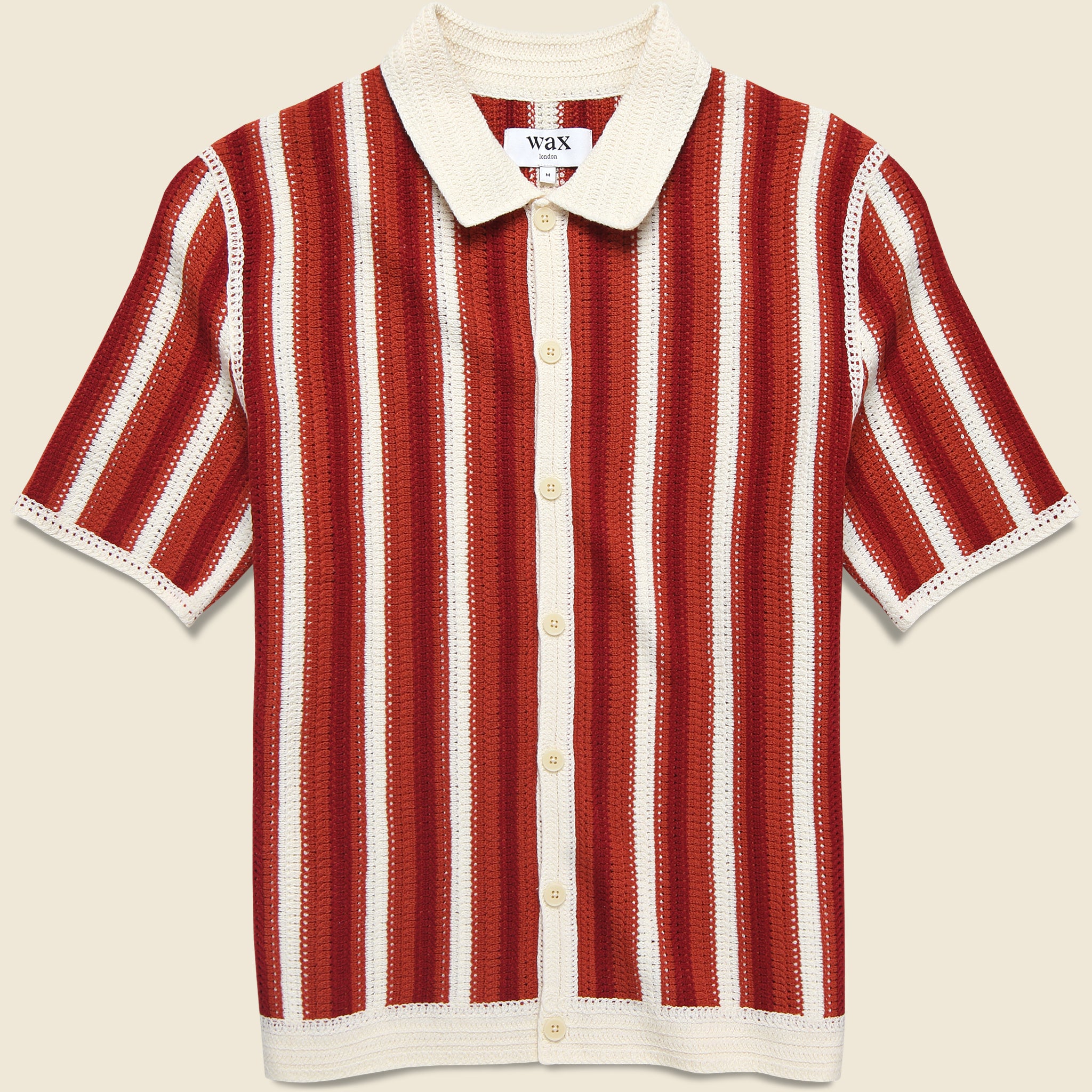 Porto Crochet Stripe Shirt - Ecru/Orange