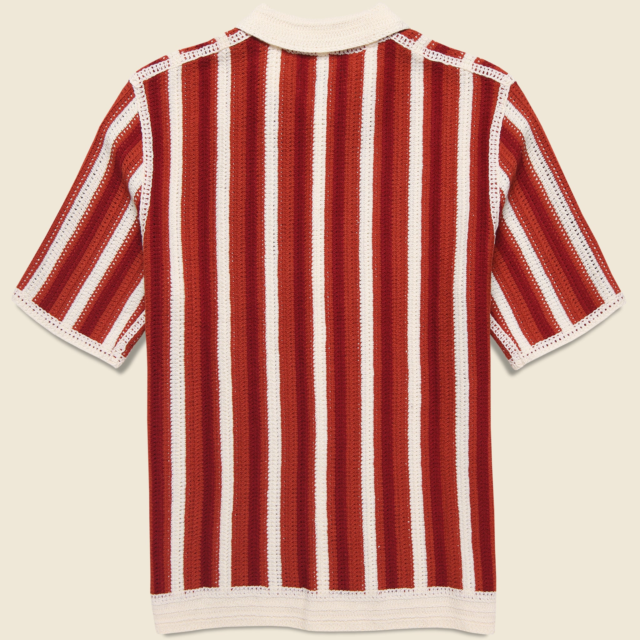 
                          Porto Crochet Stripe Shirt - Ecru/Orange - Wax London - STAG Provisions - Tops - S/S Knit
                        
