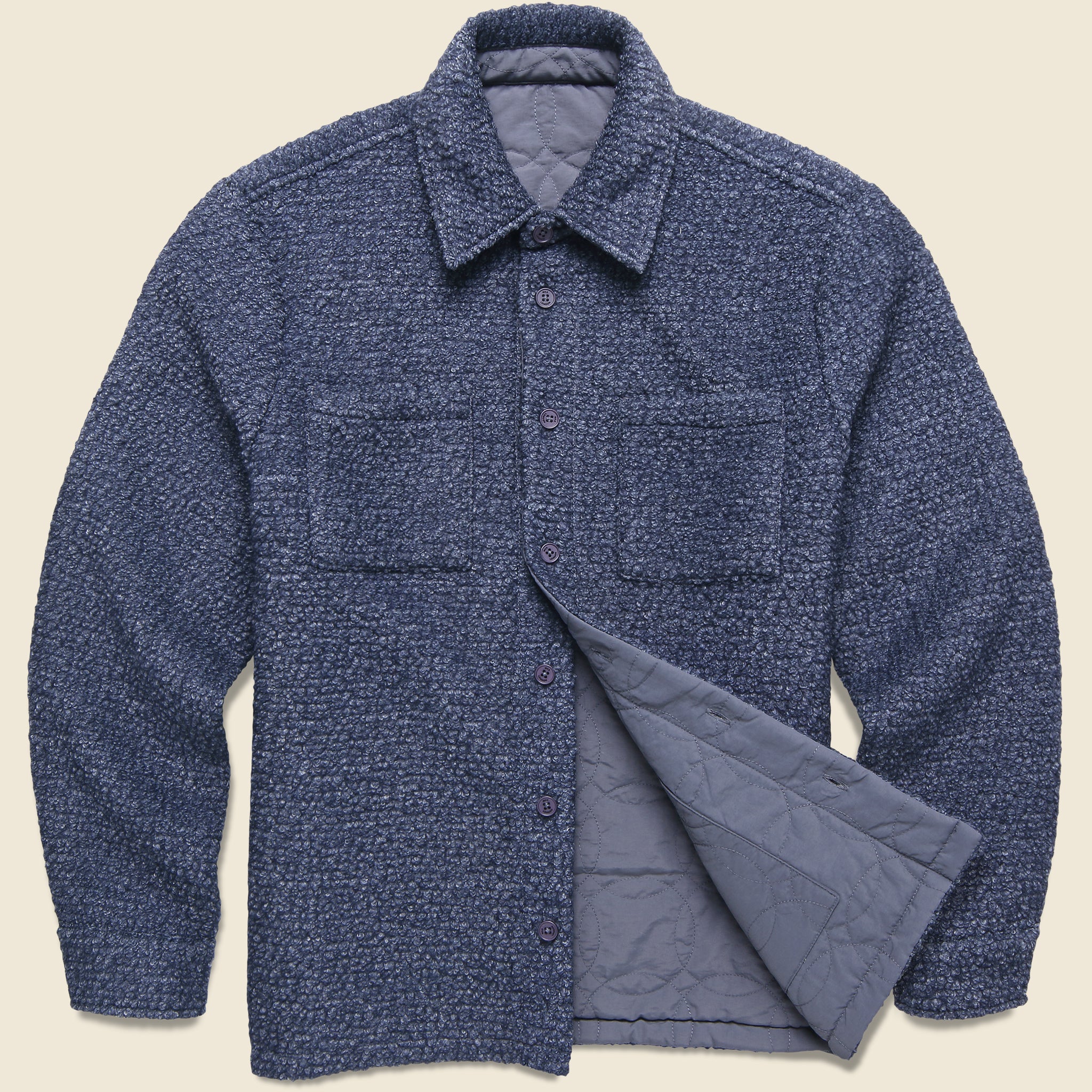 Mount Reversible Overshirt - Bobble Wool Grey Blue - Wax London - STAG Provisions - Outerwear - Shirt Jacket
