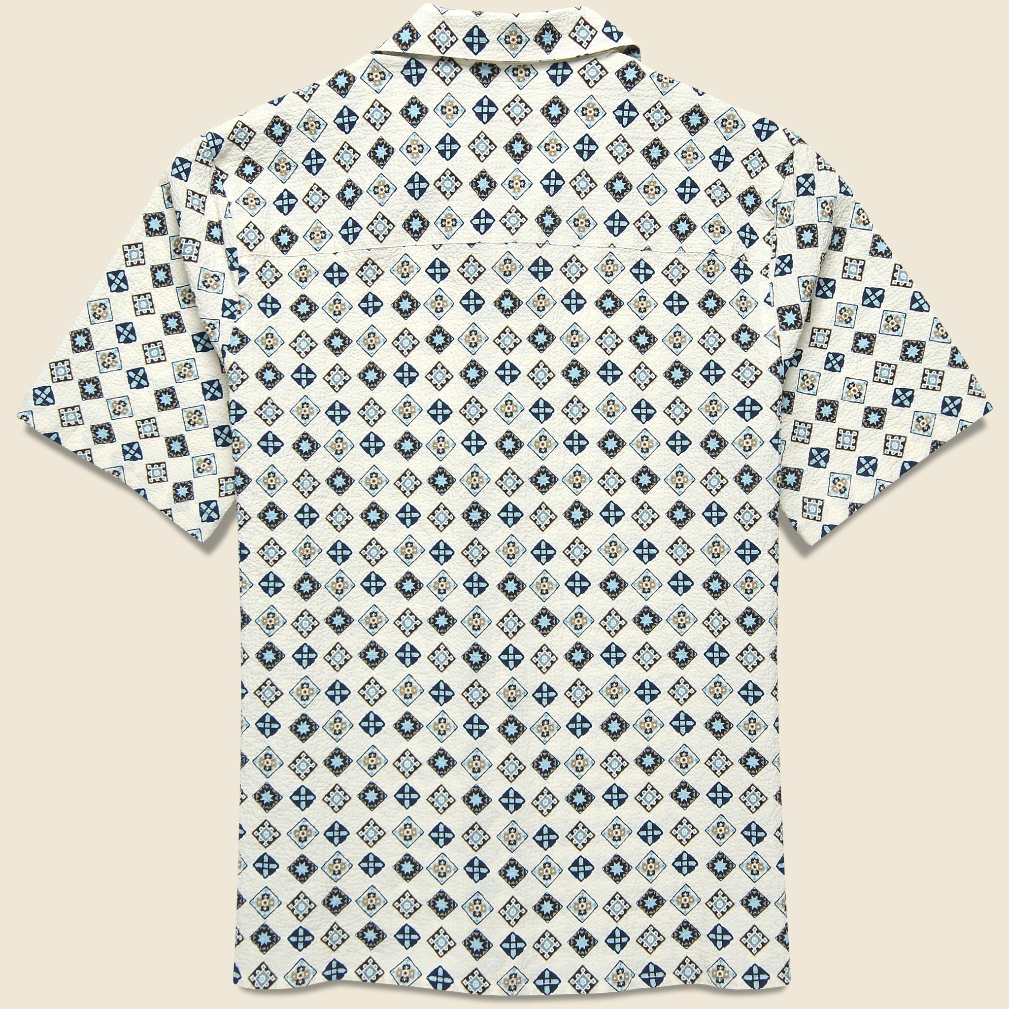Didcot Geo Tile Shirt - Ecru - Wax London - STAG Provisions - Tops - S/S Woven - Other Pattern