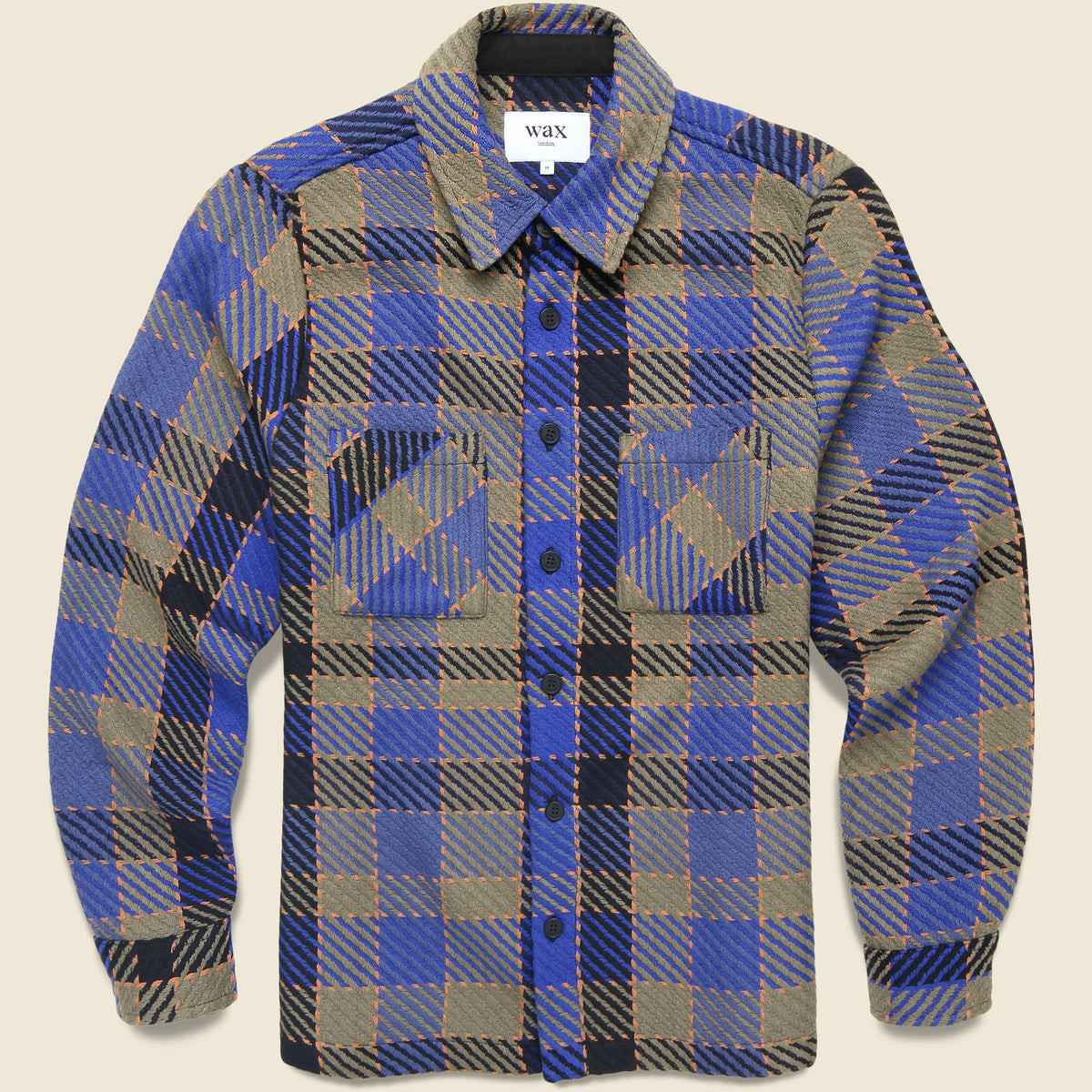 Wax London Whiting Overshirt in Pike Check Blue Multi crafted from a heavyweight woven fabric with a classic button-front design.