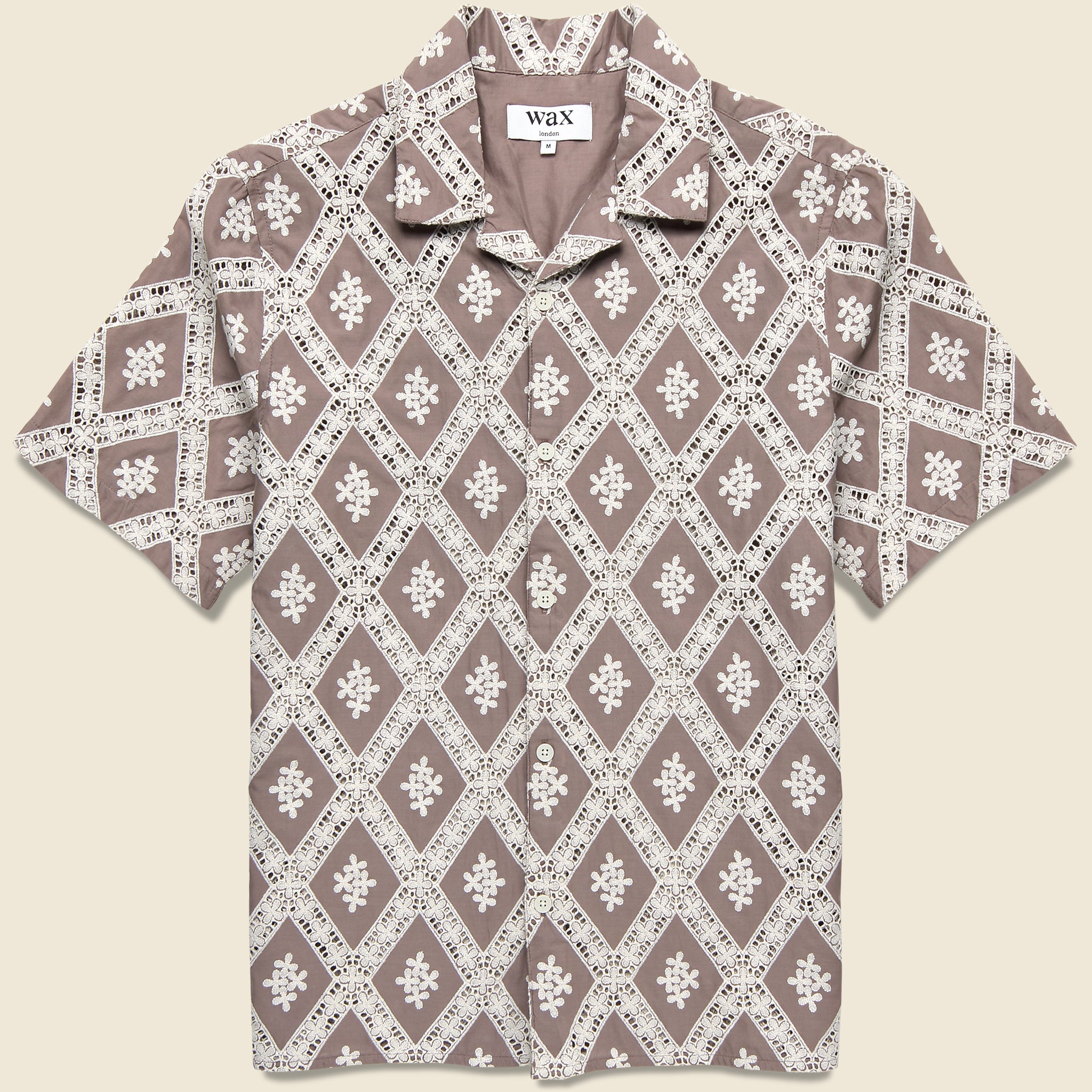 Diamond Lace Didcot Shirt - Taupe/Ecru - Wax London - STAG Provisions - Tops - S/S Woven - Floral