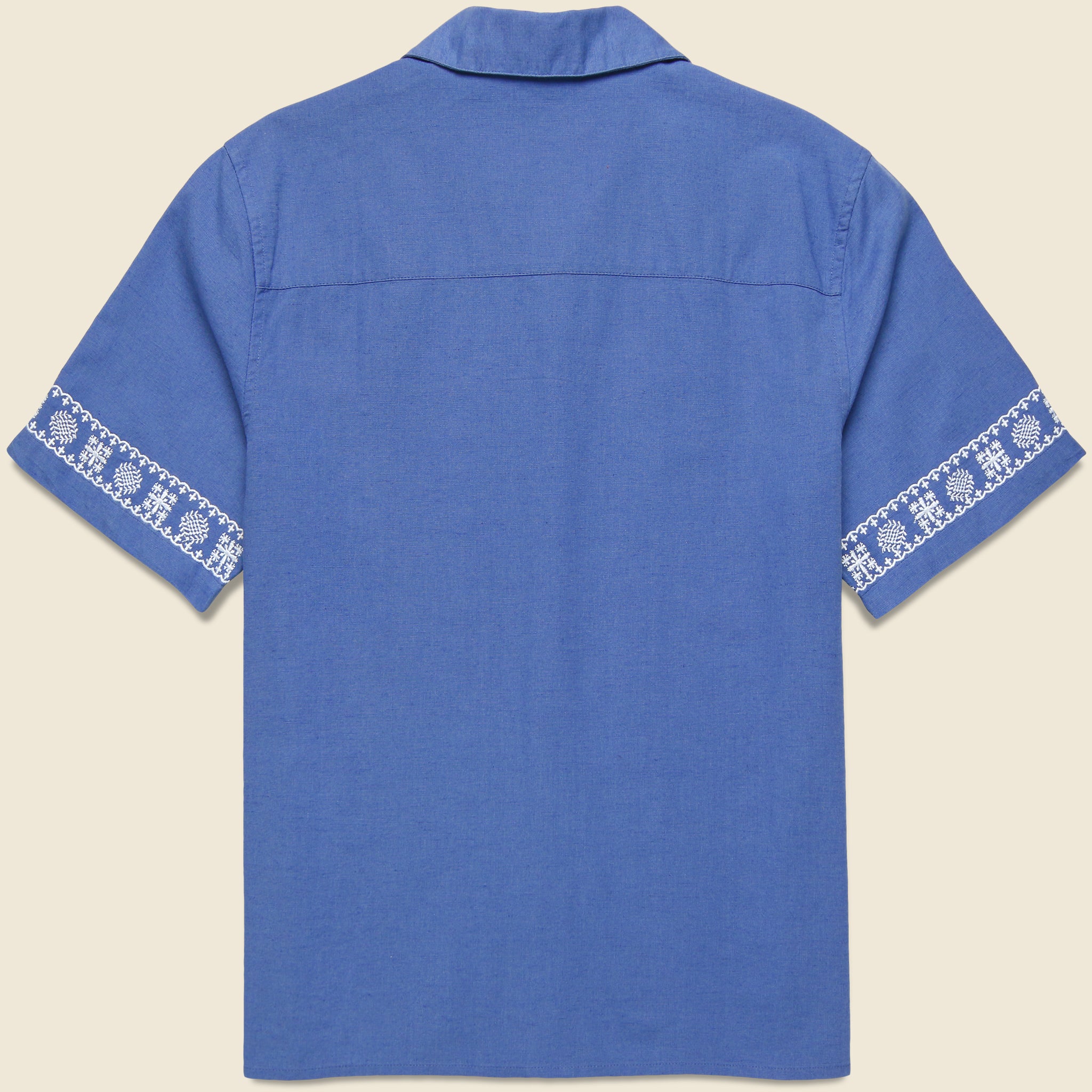 Placement Border Didcot Shirt - Blue/Ecru - Wax London - STAG Provisions - Tops - S/S Woven - Other Pattern