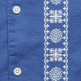 Placement Border Didcot Shirt - Blue/Ecru - Wax London - STAG Provisions - Tops - S/S Woven - Other Pattern