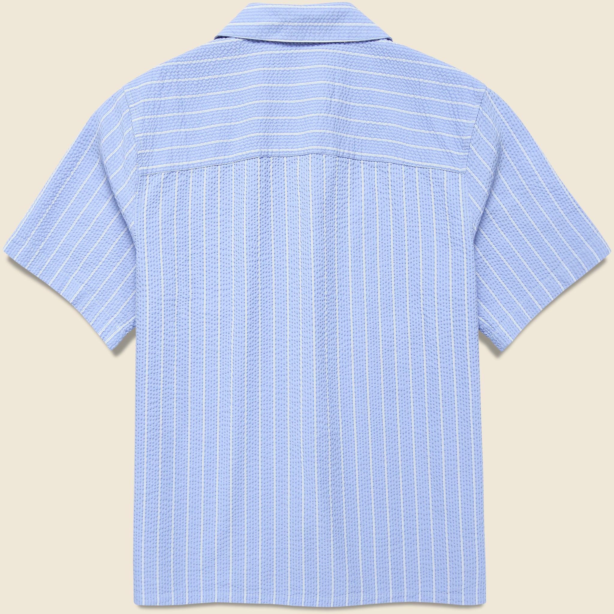 
                          Seersucker Stripe Didcot Shirt - Blue/Ecru - Wax London - STAG Provisions - Tops - S/S Woven - Seersucker
                        