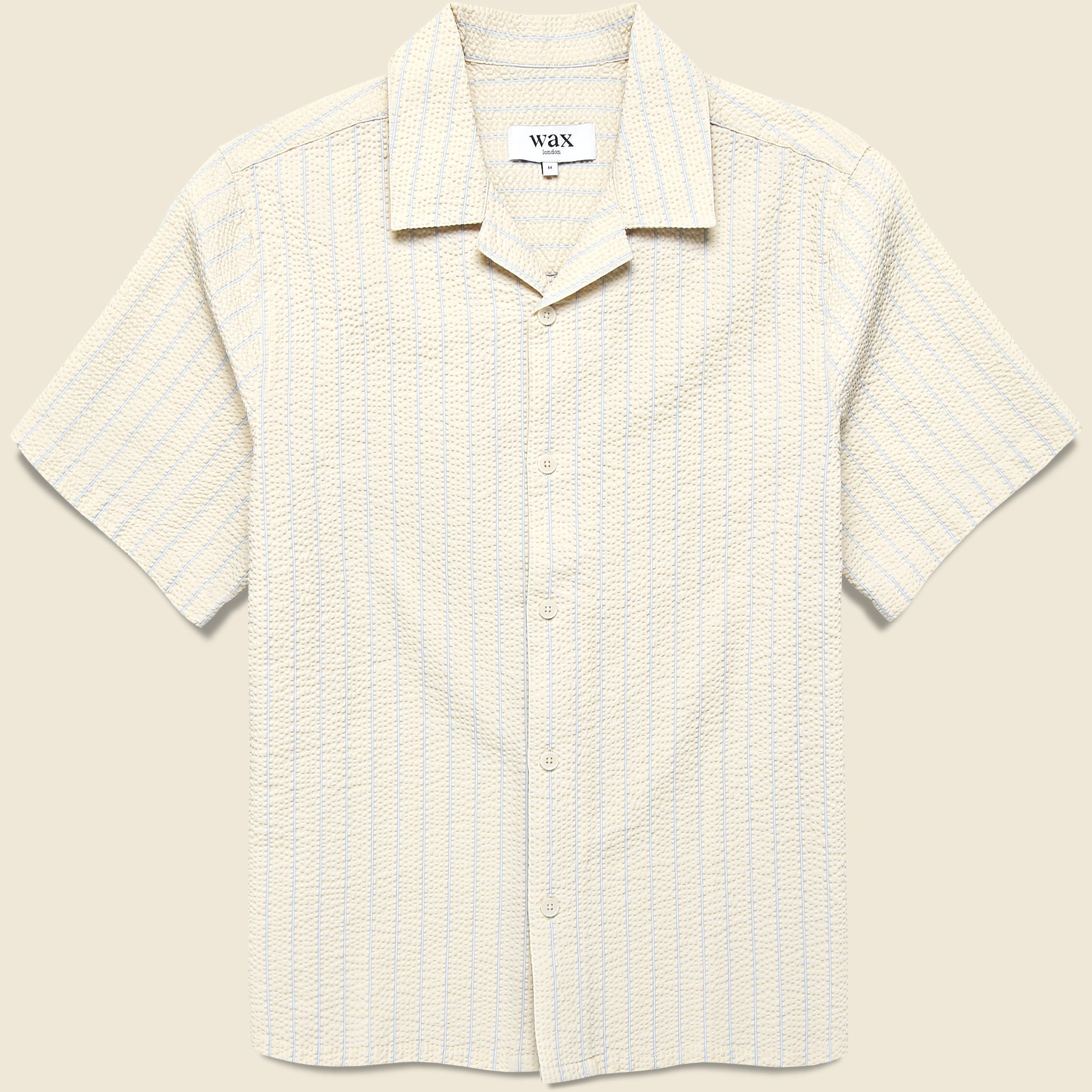 Seersucker Stripe Didcot Shirt - Ecru/Blue - Wax London - STAG Provisions - Tops - S/S Woven - Seersucker