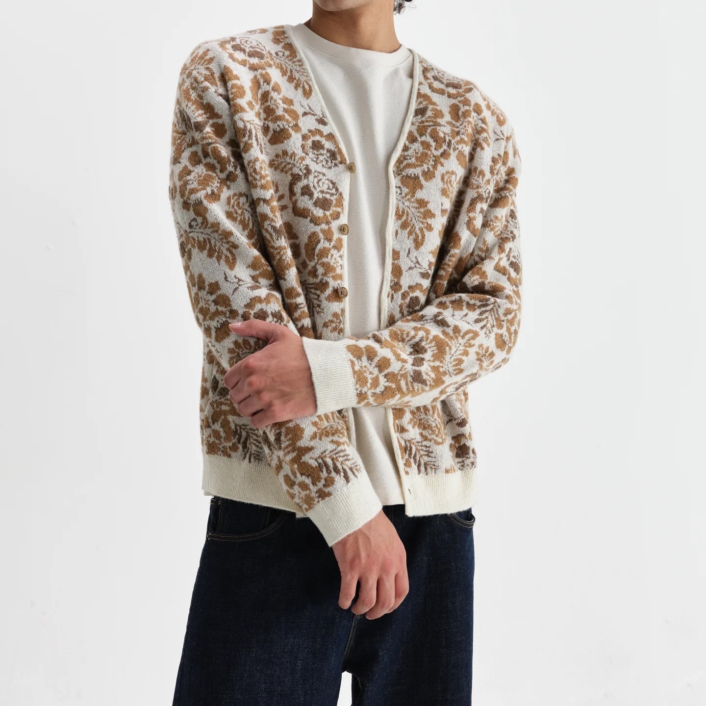 
                          Alban Cardigan - Floral Jacquard - Wax London - STAG Provisions - Tops - Sweater
                        
