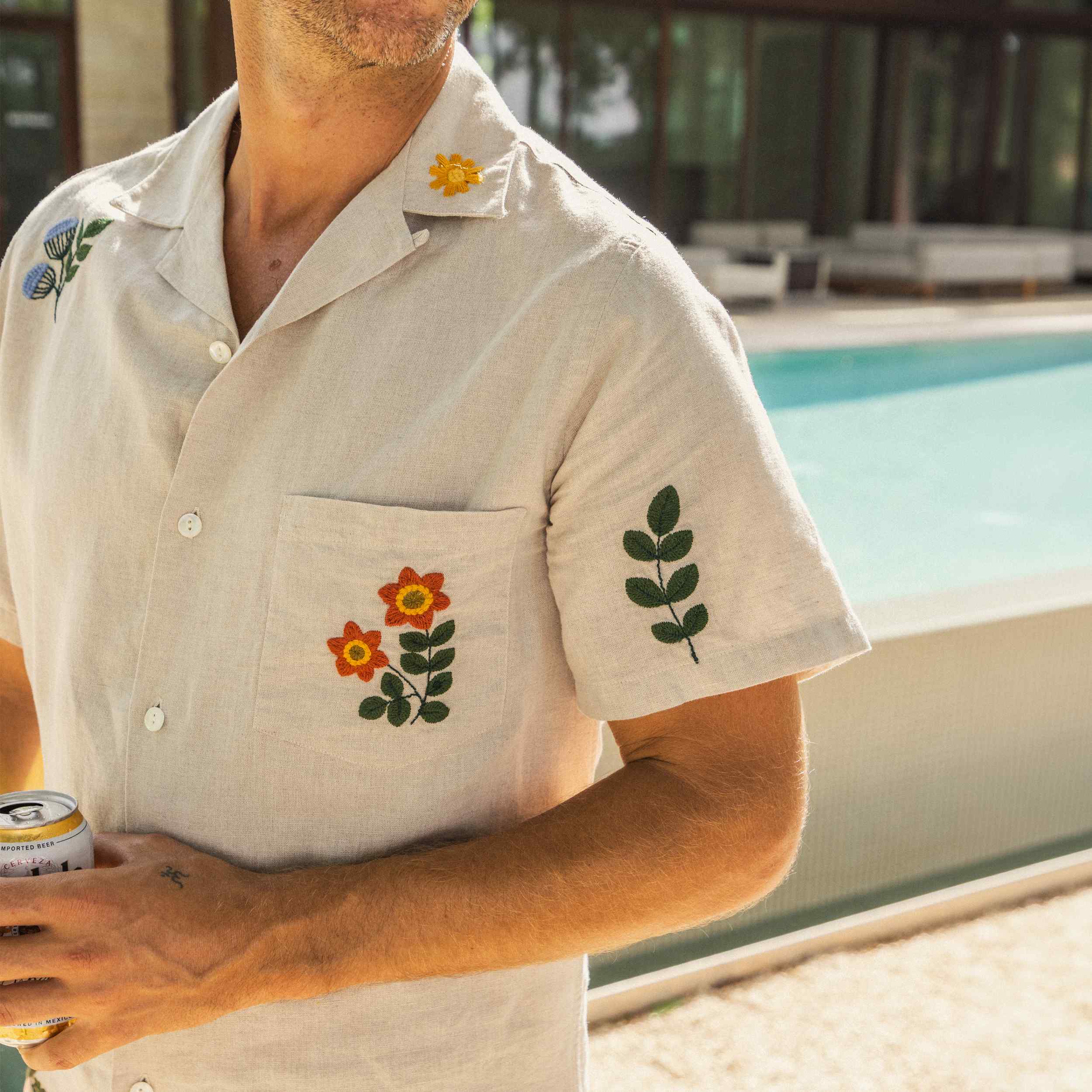 
                          Embroidered Spring Camp Shirt - Natural - Portuguese Flannel - STAG Provisions - Tops - S/S Woven - Floral
                        