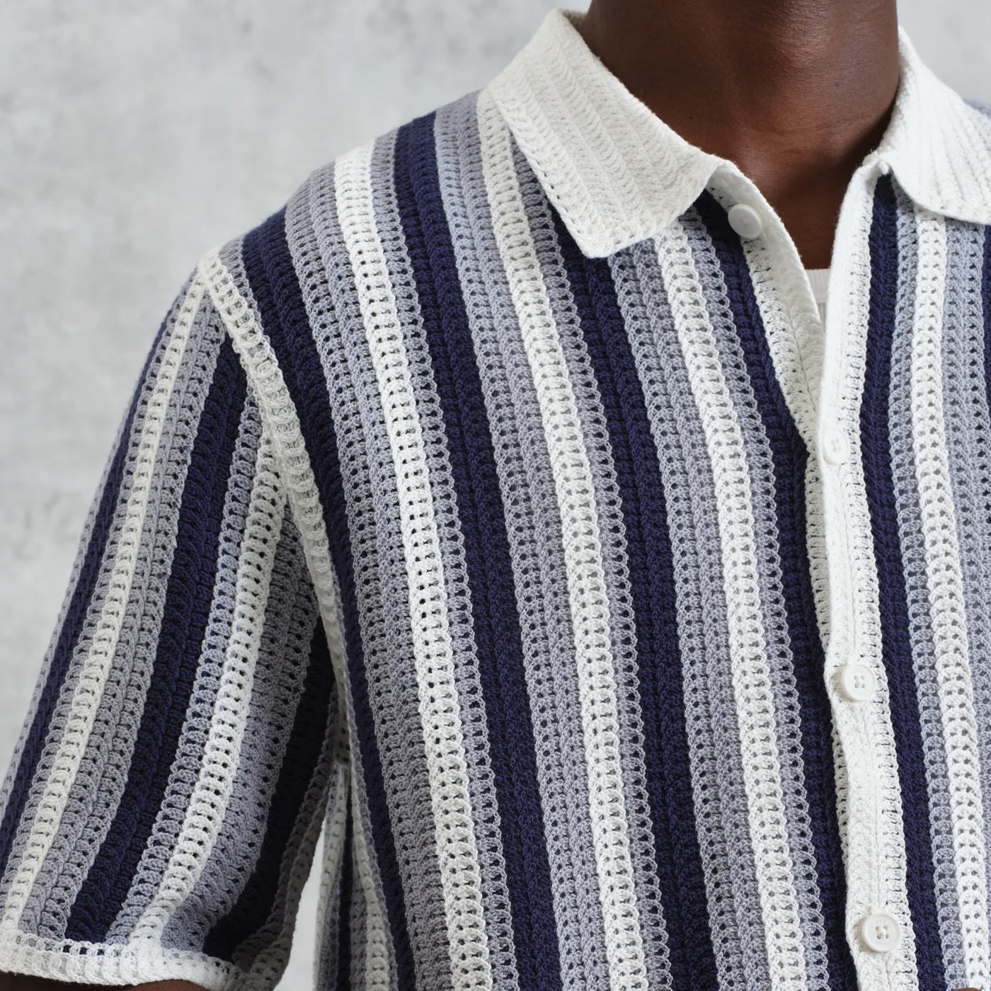 
                          Porto Stripe Crochet Shirt - Blue - Wax London - STAG Provisions - Tops - S/S Knit
                        