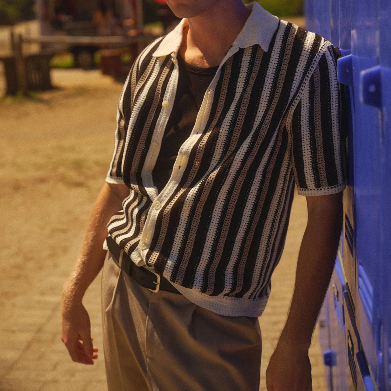 
                          Porto Stripe Crochet Shirt - Ecru/Black - Wax London - STAG Provisions - Tops - S/S Knit
                        