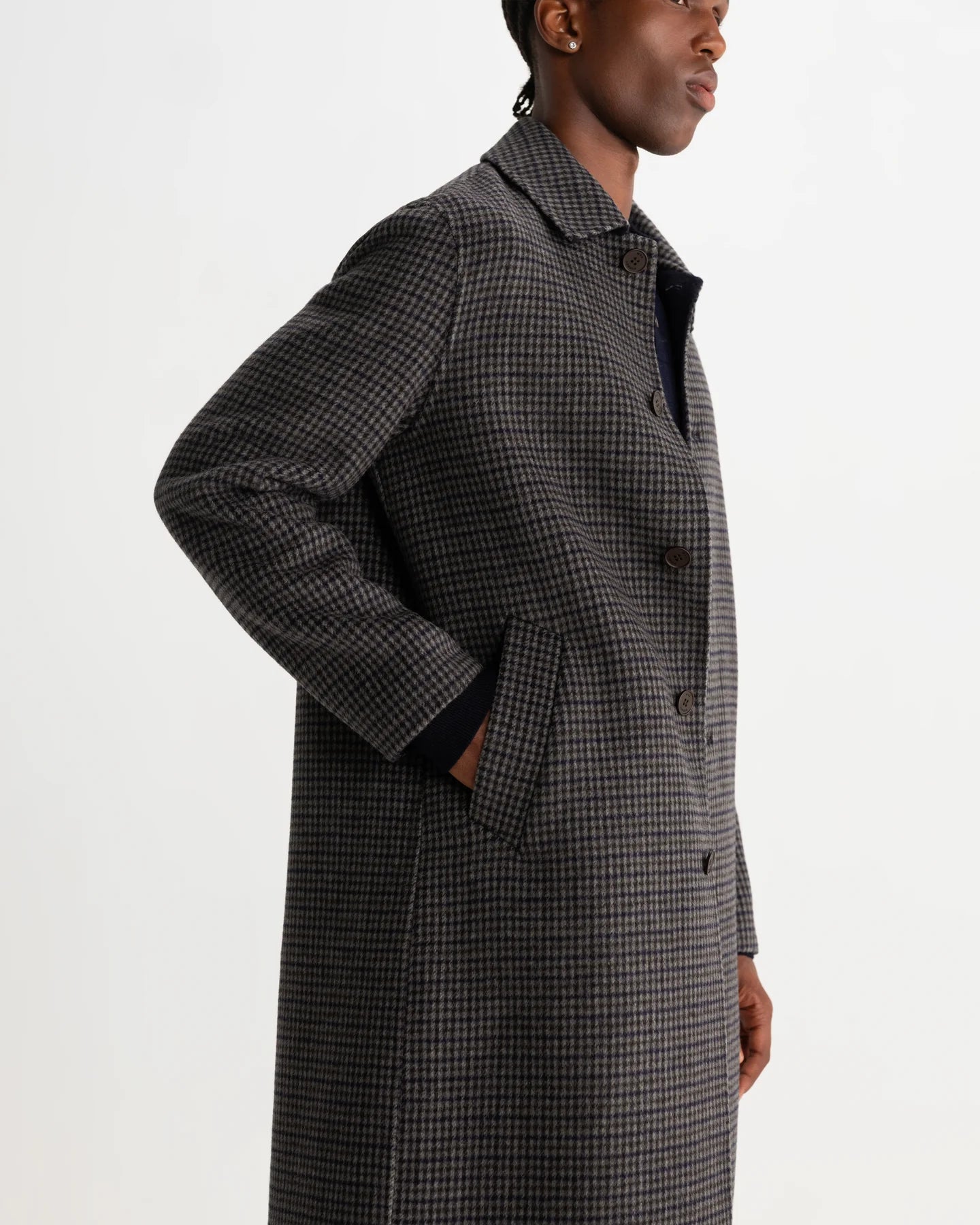 
                          Stan Coat - Double Face Check Navy/Brown - Wax London - STAG Provisions - Outerwear - Coat / Jacket
                        