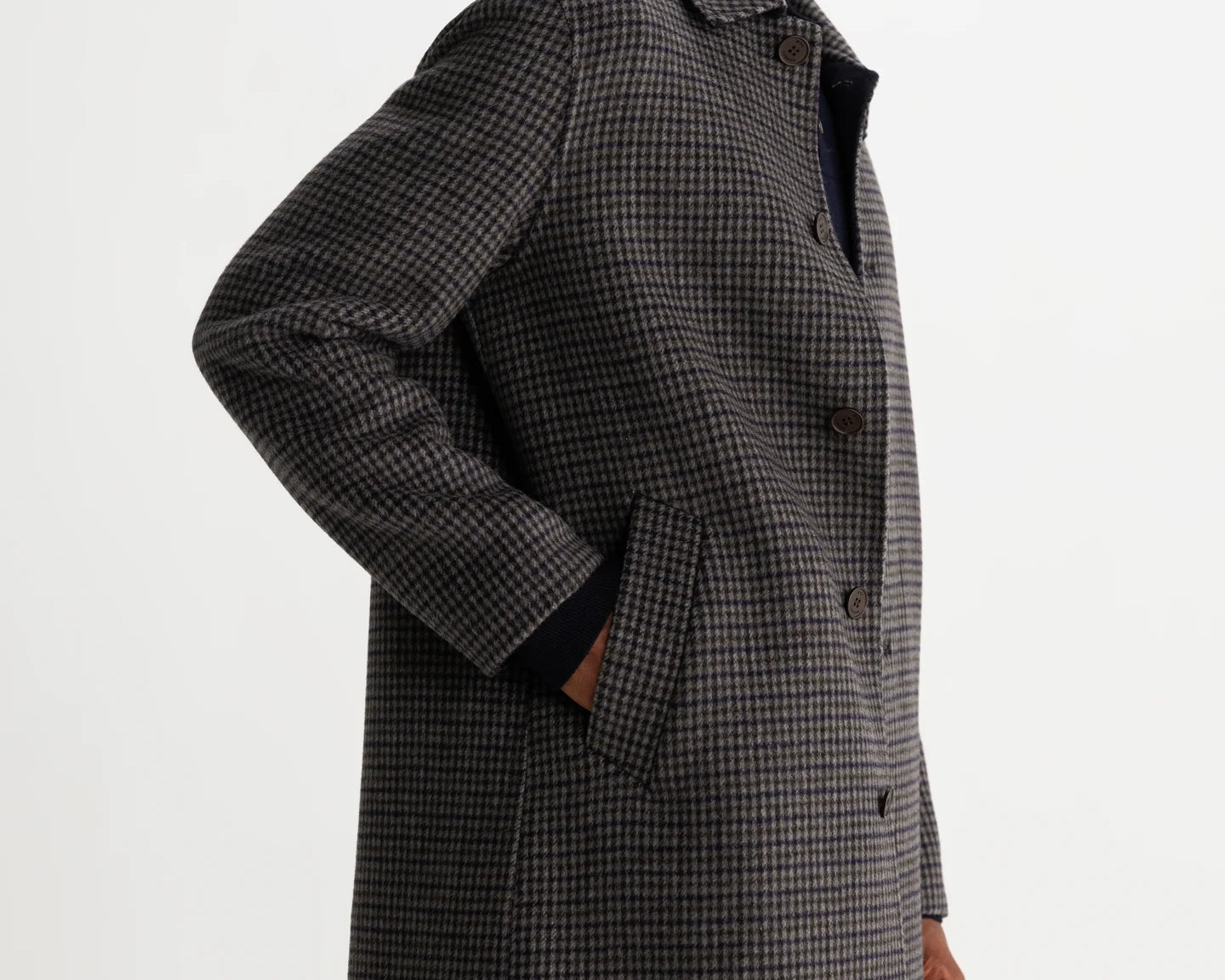 Stan Coat - Double Face Check Navy/Brown - Wax London - STAG Provisions - Outerwear - Coat / Jacket