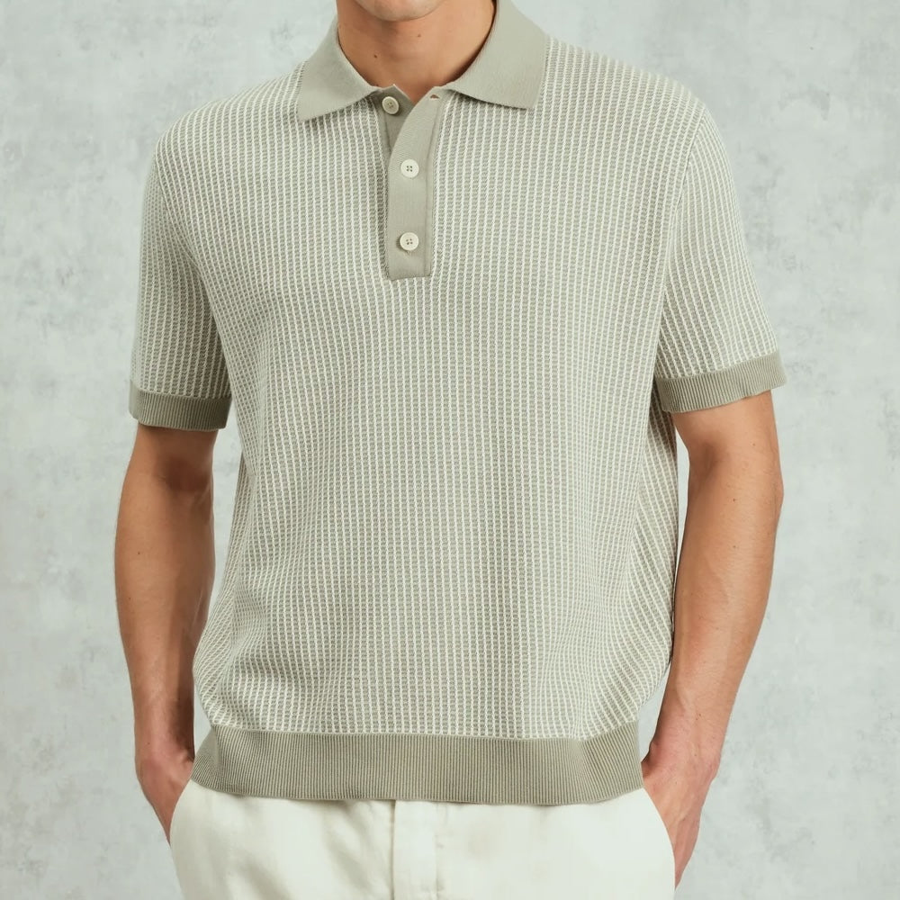 
                          Ladder Stripe Turin Polo - Light Khaki - Wax London - STAG Provisions - Tops - S/S Knit
                        