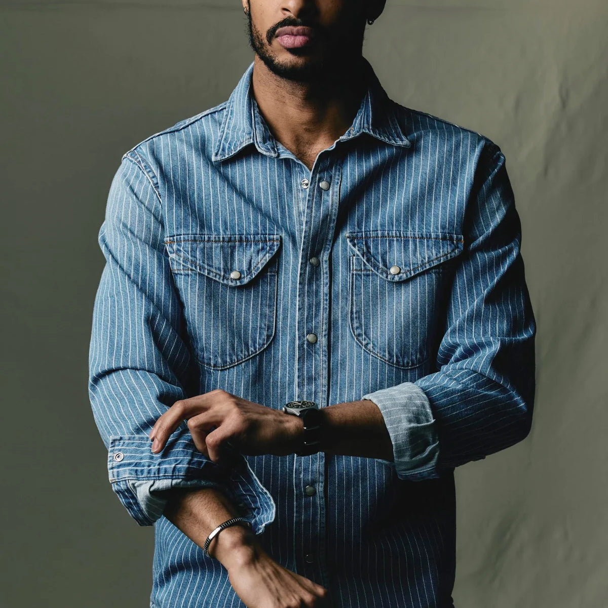 
                          Hayes Pearl Snap - Indigo Stripe - Imogene + Willie - STAG Provisions - Tops - L/S Woven - Stripe
                        