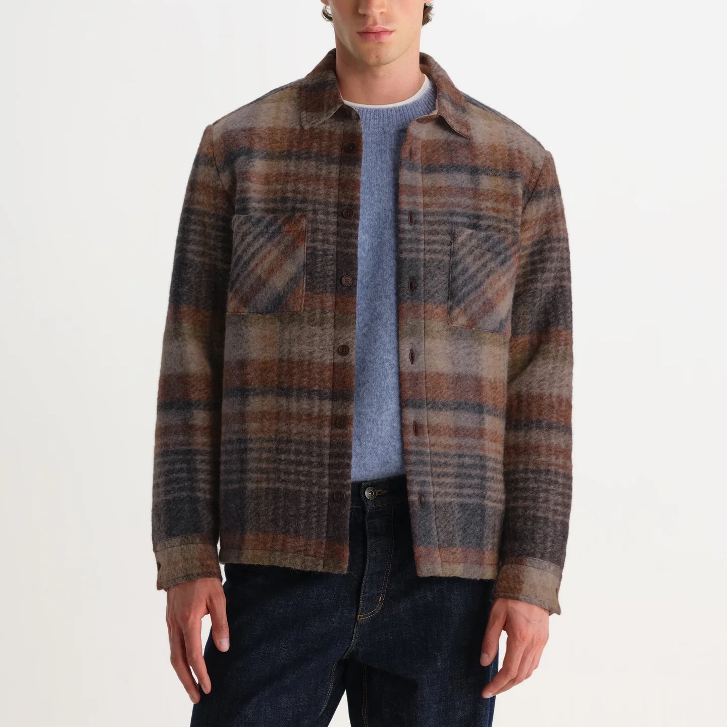 Whiting Overshirt - Ari Wool Blend Check Oatmeal/Multi - Wax London - STAG Provisions - Tops - L/S Woven - Plaid