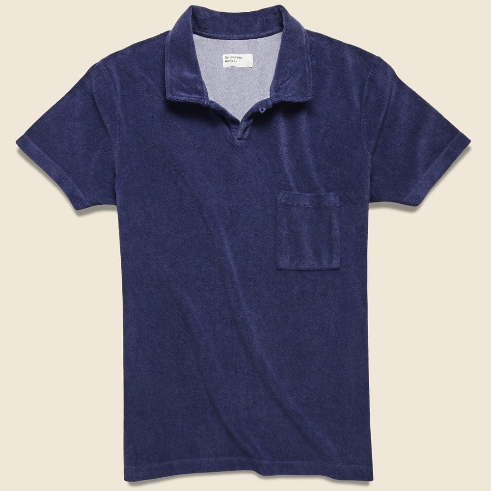 Terry Fleece Vacation Polo - Navy - Universal Works - STAG Provisions - Tops - S/S Knit