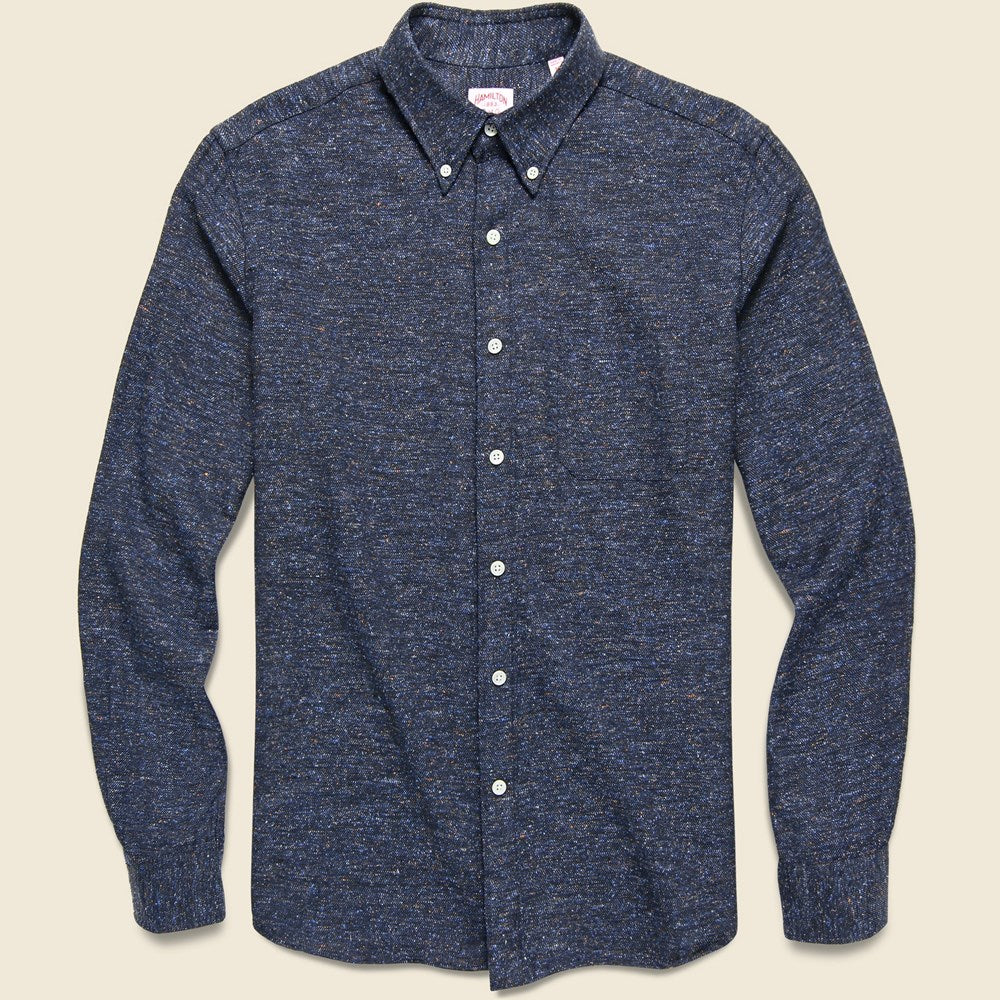 Donegal Herringbone Shirt - Navy - Hamilton Shirt Co. - STAG Provisions - Tops - L/S Woven - Other Pattern