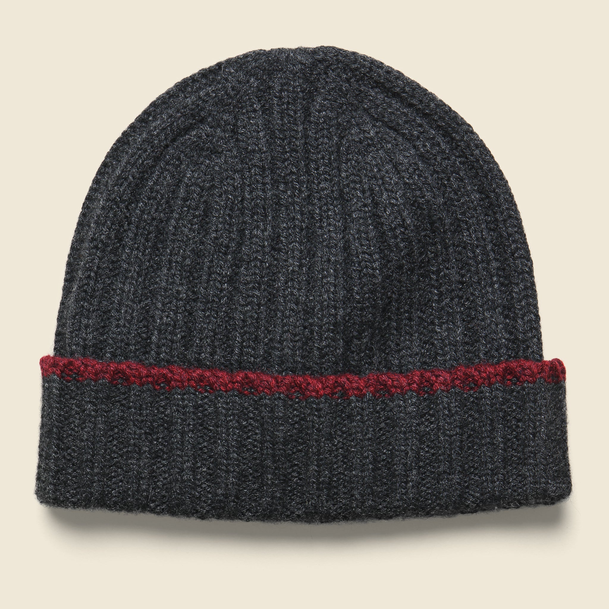 Cashmere Rib Tipping Beanie - Charcoal/Wine - Alex Mill - STAG Provisions - Accessories - Hats