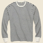 Stripe Texture Terry Crew Tee - White/Navy - Alex Mill - STAG Provisions - Tops - L/S Tee
