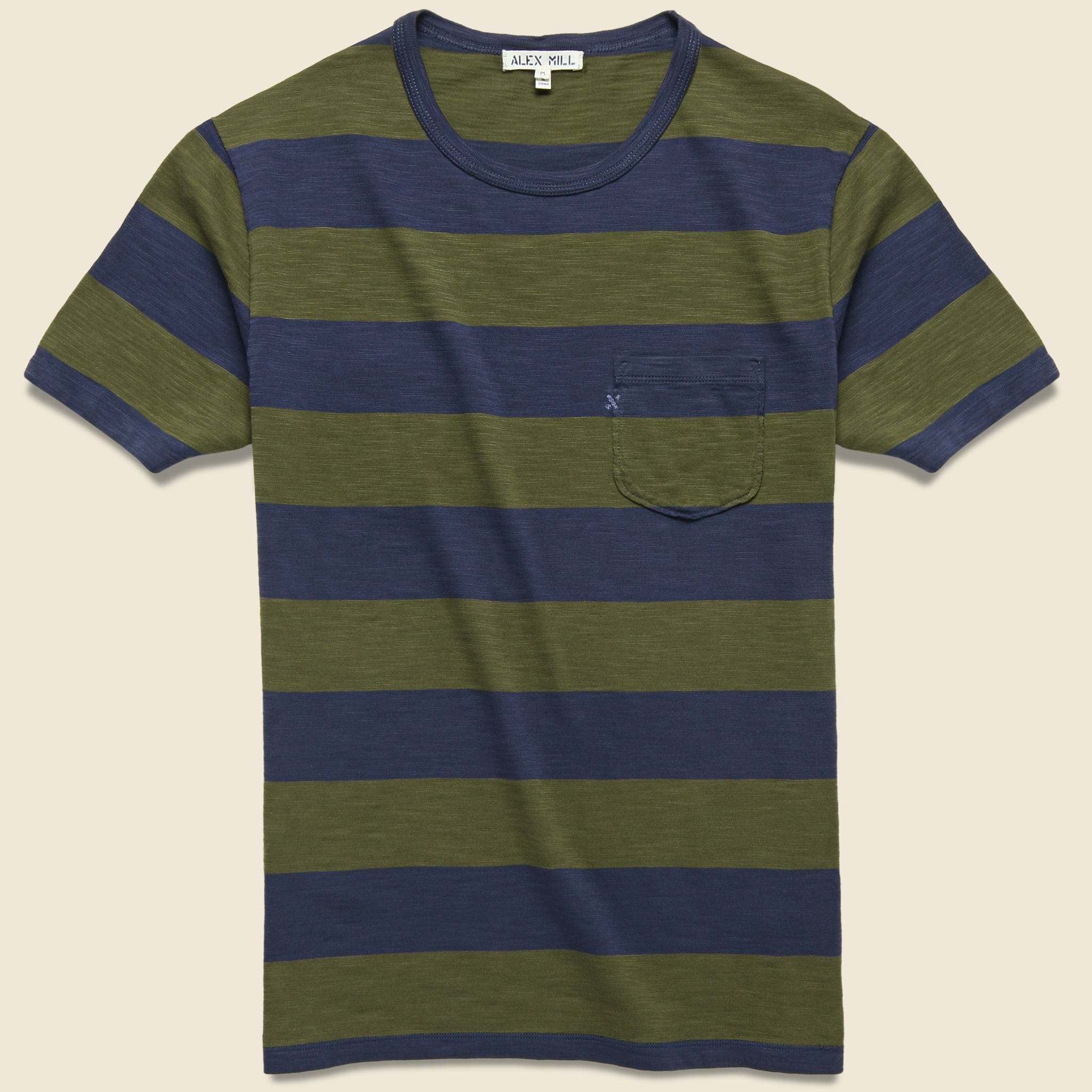 Wide Striped Pocket Tee - Navy/Military Green - Alex Mill - STAG Provisions - Tops - S/S Tee