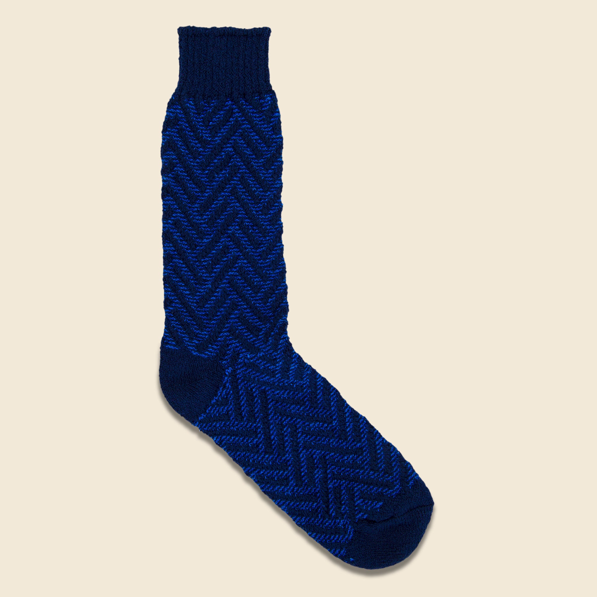 Exploded Herringbone Crew Sock - Navy/Royal - American Trench - STAG Provisions - Accessories - Socks