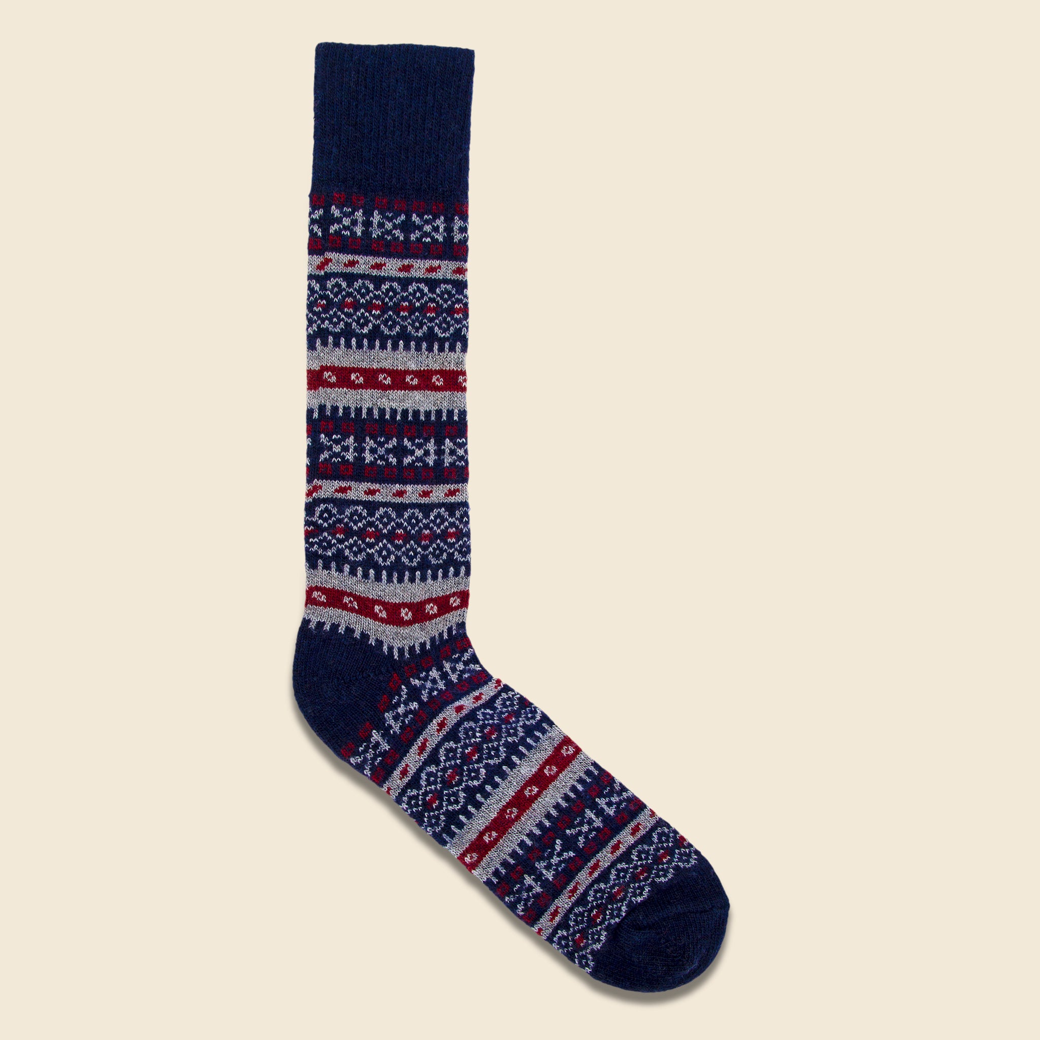 Fair Isle Crew Sock - Navy/Garney/Grey - American Trench - STAG Provisions - Accessories - Socks