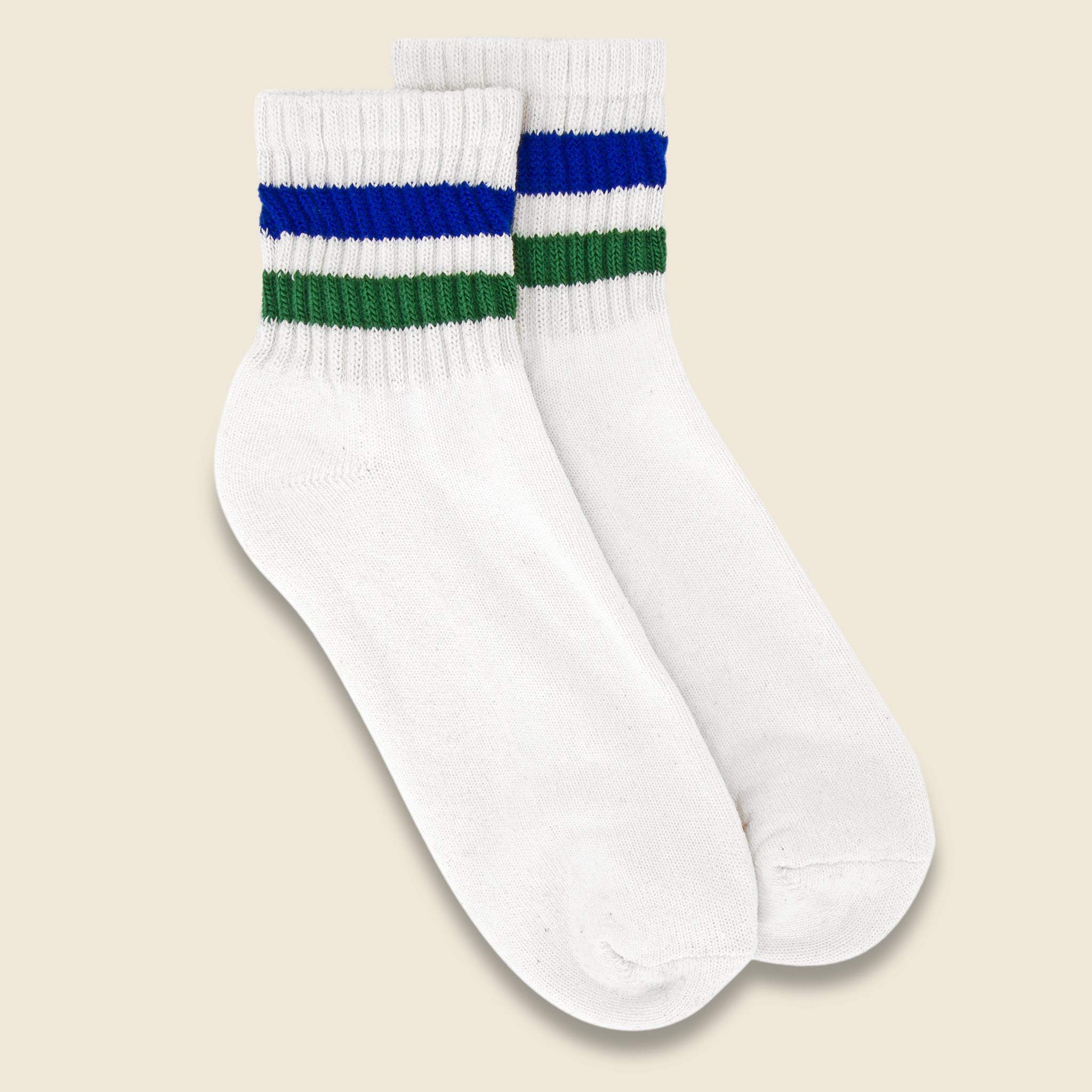 Retro Stripe Quarter Crew Sock - Kelly Green/Royal - American Trench - STAG Provisions - Accessories - Socks