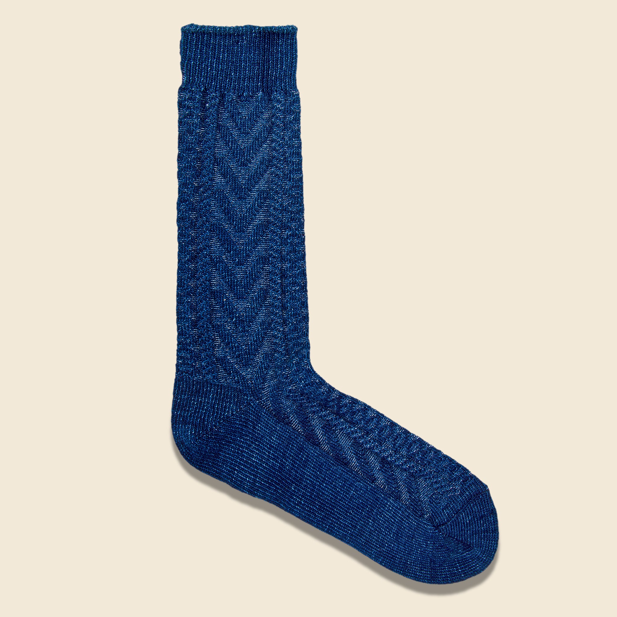 Indigo Cable Knit Sock - Navy - Anonymous Ism - STAG Provisions - Accessories - Socks