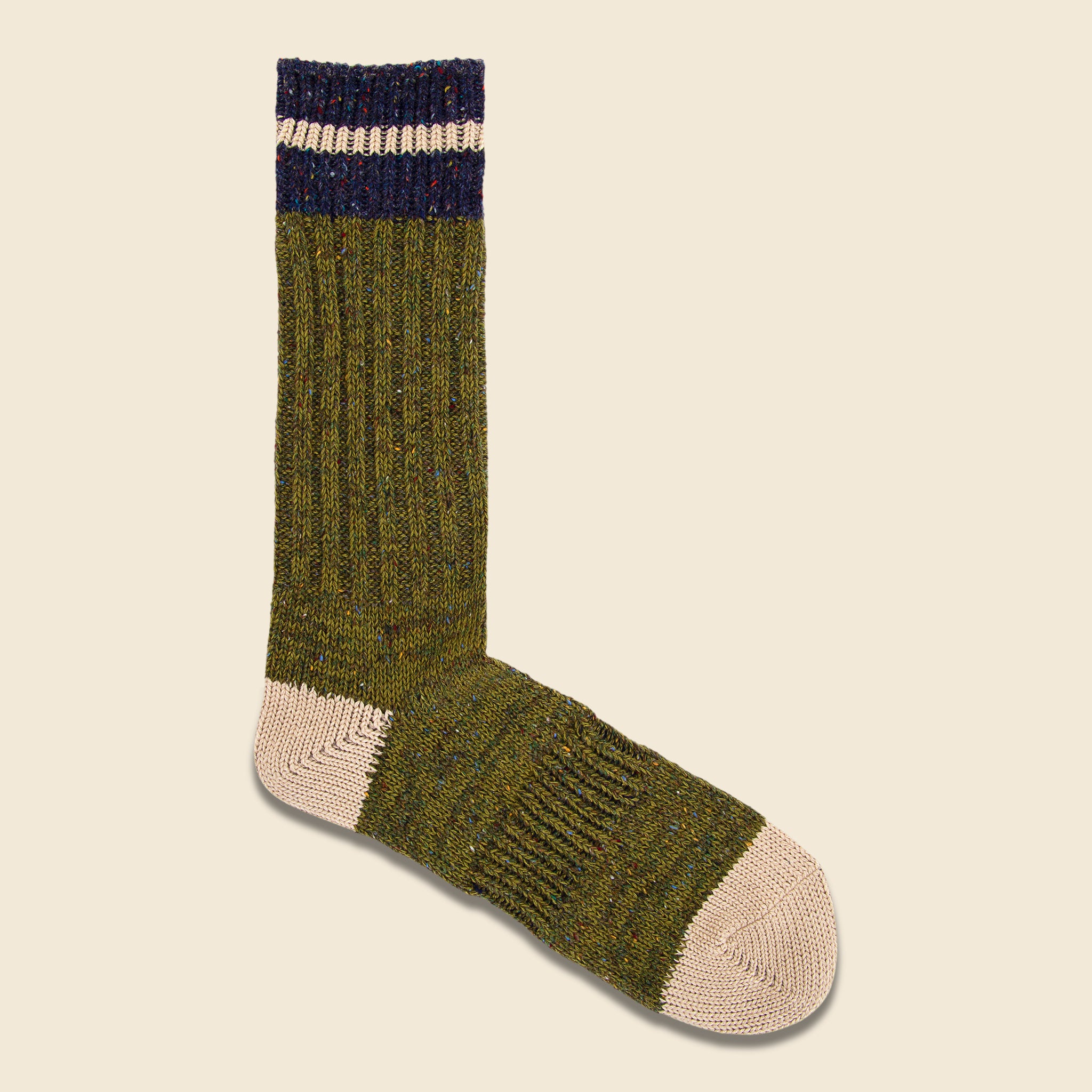 Hemp Nep Stripe Crew - Olive - Anonymous Ism - STAG Provisions - Accessories - Socks