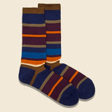 Multi Stripes Crew Sock - Dark Navy - Anonymous Ism - STAG Provisions - Accessories - Socks