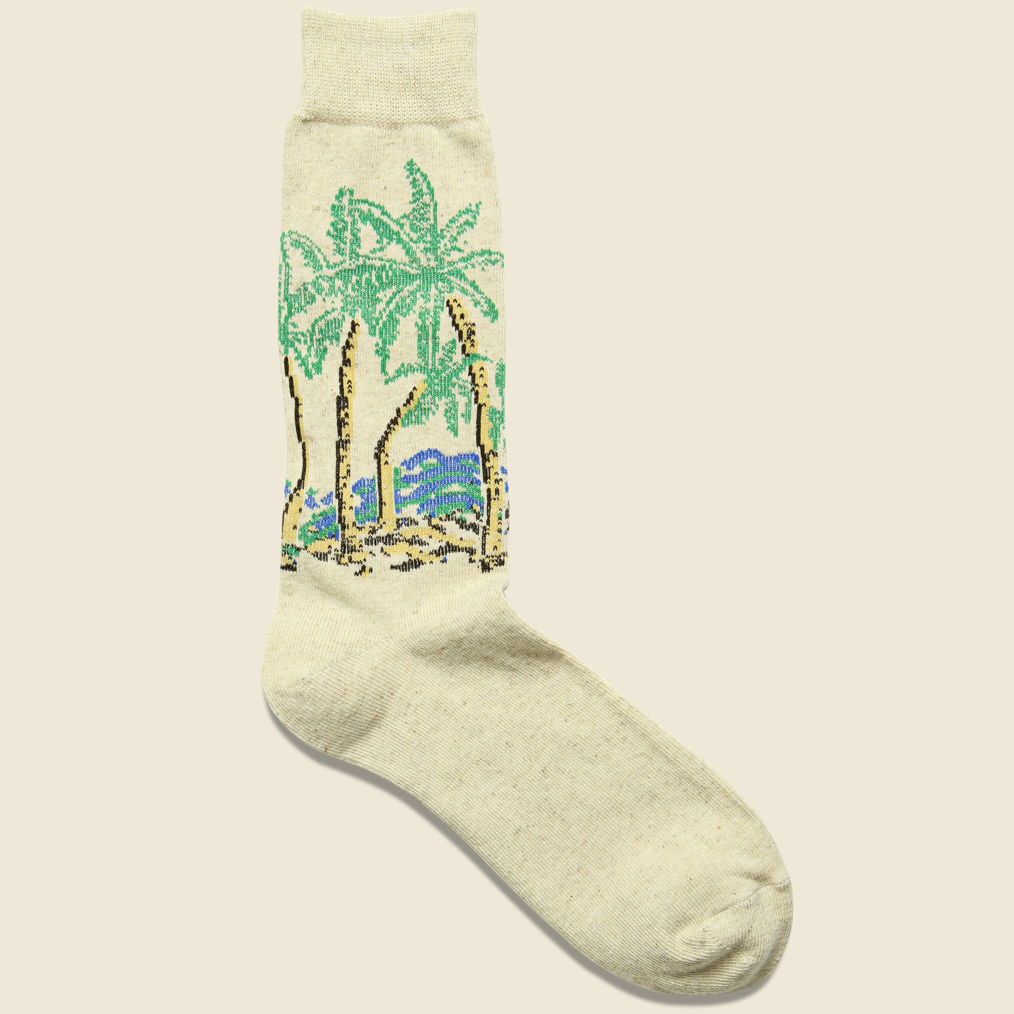 Palm Tree Crew Sock - Natural - Anonymous Ism - STAG Provisions - Accessories - Socks