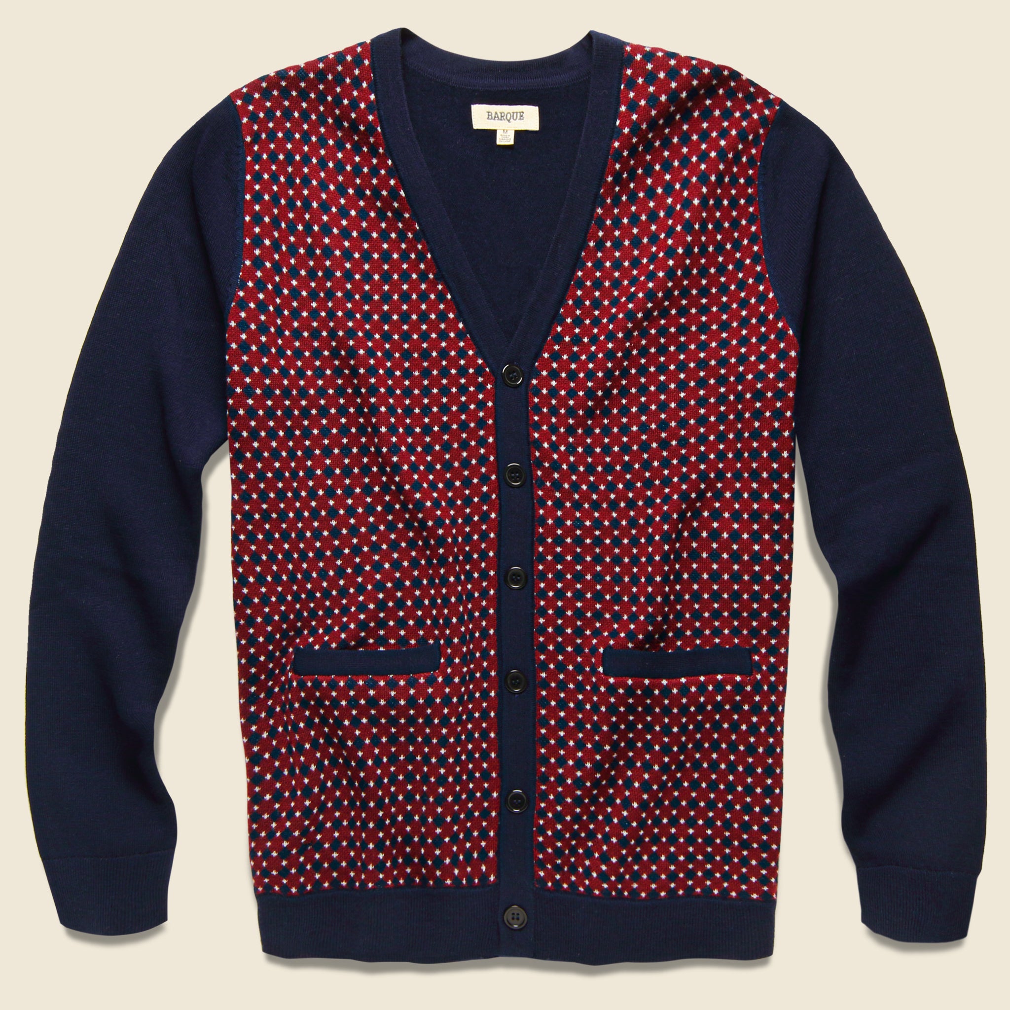Jacquard Merino Cardigan - Burgundy/Navy - Barque - STAG Provisions - Tops - Sweater
