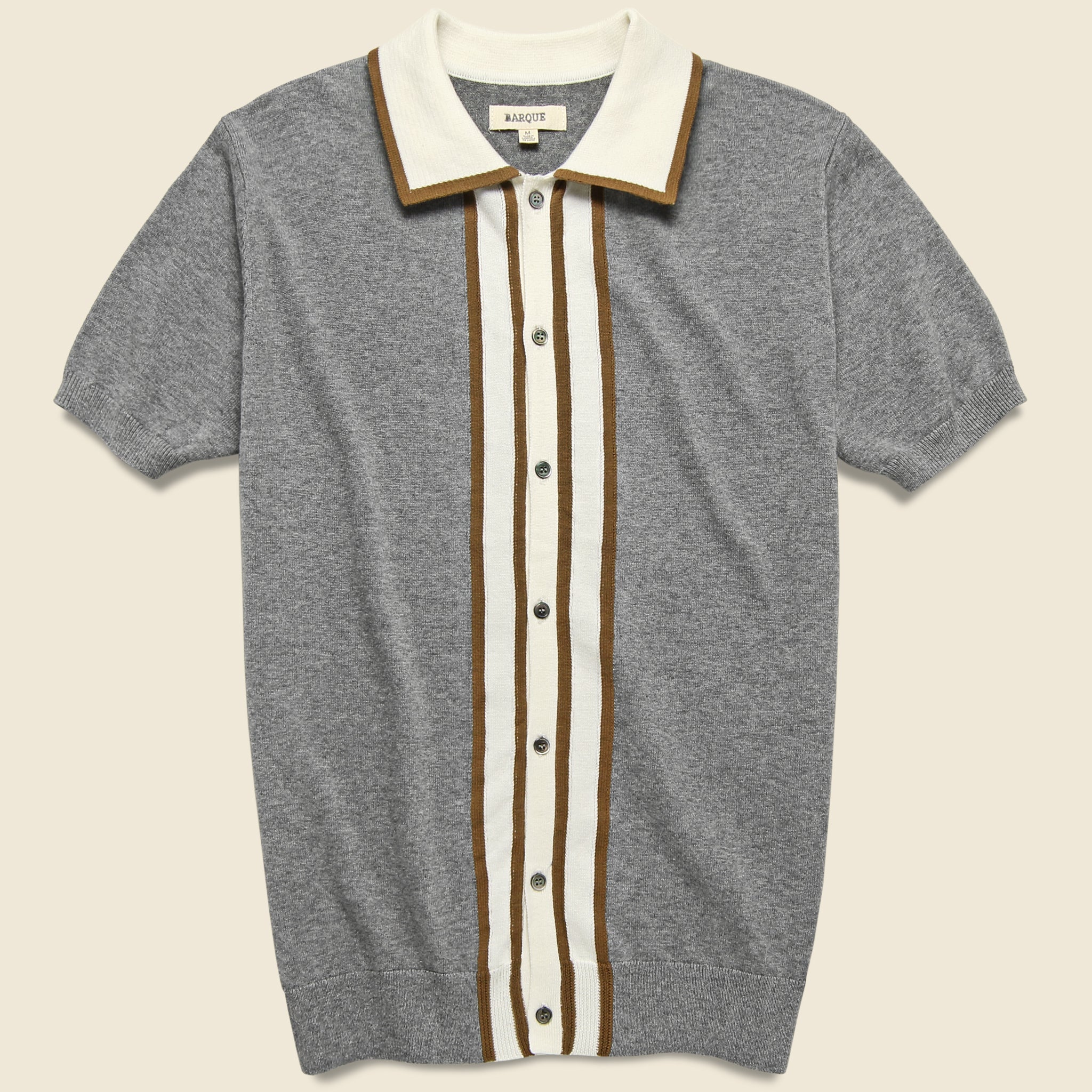 Contrast Placket Sweater Polo - Grey Heather - Barque - STAG Provisions - Tops - S/S Knit