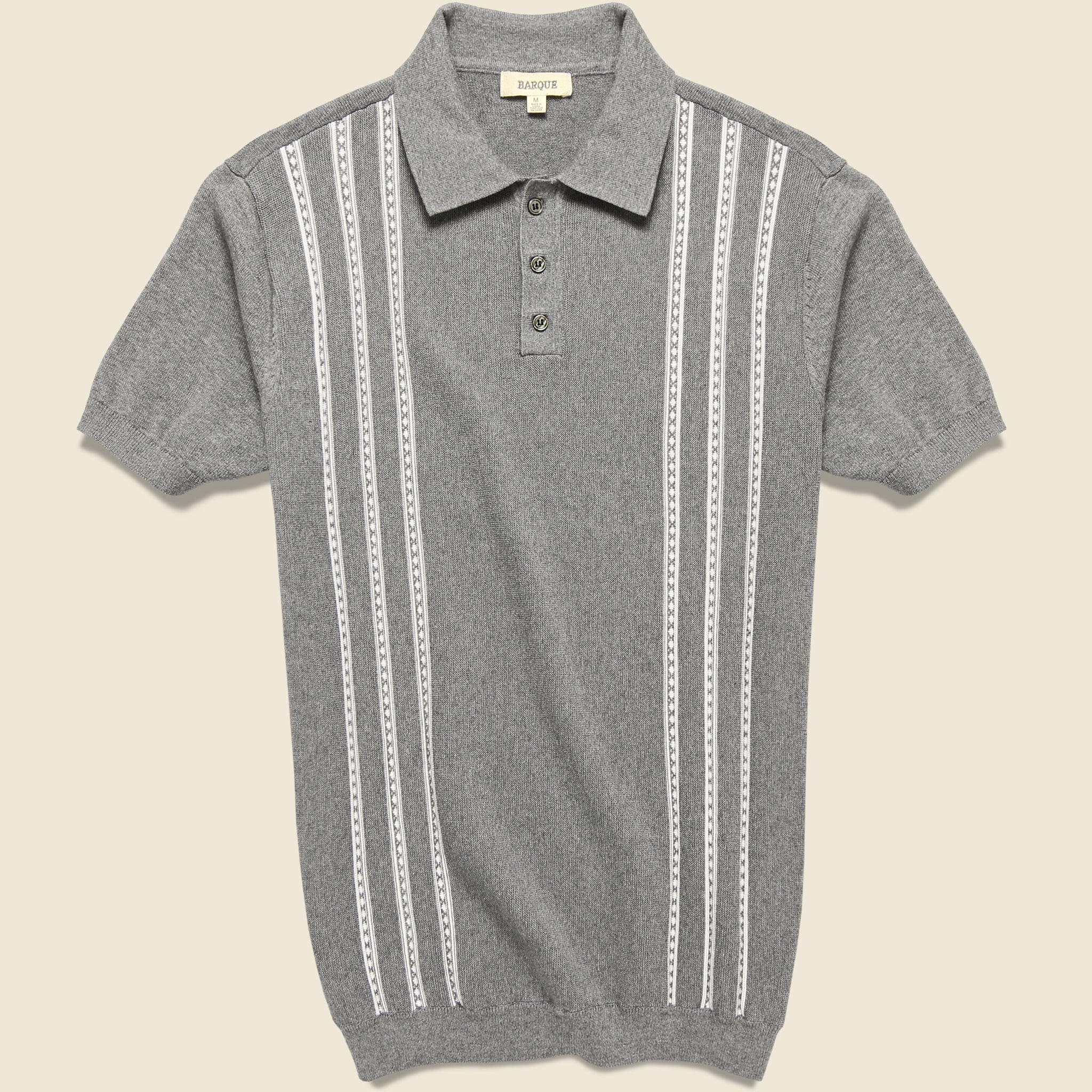 Vintage Jacquard Knit Polo - Grey Heather - Barque - STAG Provisions - Tops - S/S Knit
