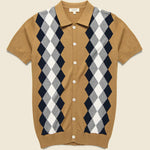 Argyle Knit Sweater Polo - Caramel - Barque - STAG Provisions - Tops - S/S Knit
