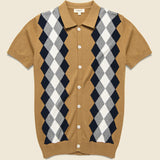 Argyle Knit Sweater Polo - Caramel - Barque - STAG Provisions - Tops - S/S Knit