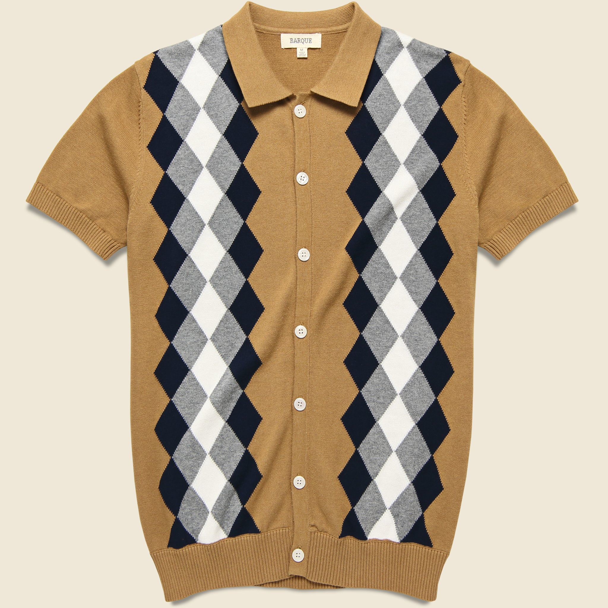 Argyle Knit Sweater Polo - Caramel - Barque - STAG Provisions - Tops - S/S Knit