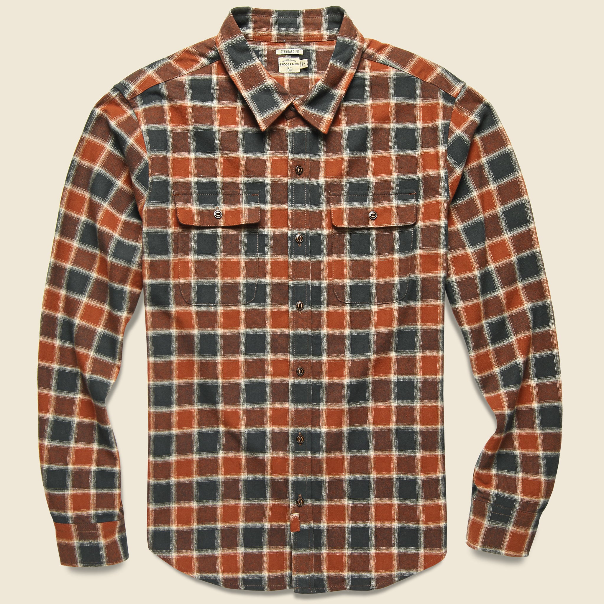 Bedford Flannel - Rust Charcoal Plaid - Bridge & Burn - STAG Provisions - Tops - L/S Woven - Plaid