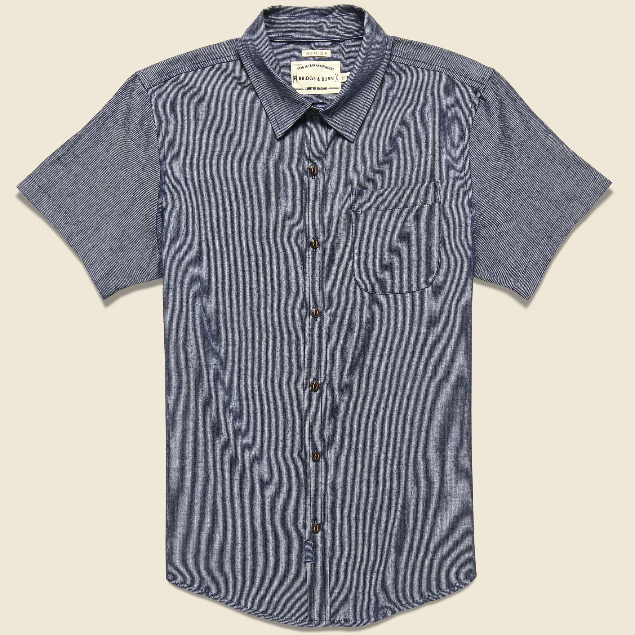 Harbor Chambray Stripe Shirt - Grey/Blue - Bridge & Burn - STAG Provisions - Tops - S/S Woven - Stripe