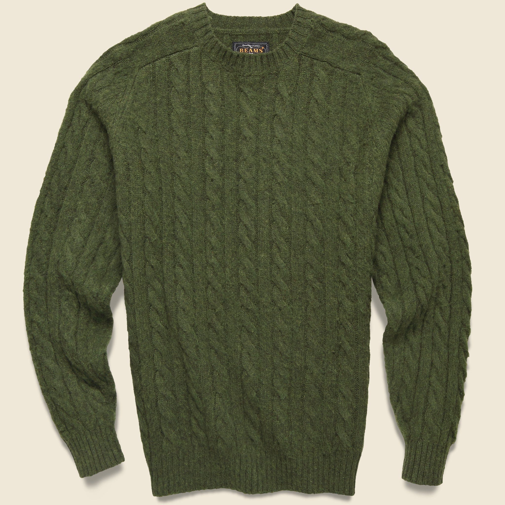 Shaggy Cable Crew Sweater - Olive - BEAMS+ - STAG Provisions - Tops - Sweater