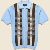 Zip Knit Polo - Sax/Brown - BEAMS+ - STAG Provisions - Tops - S/S Knit