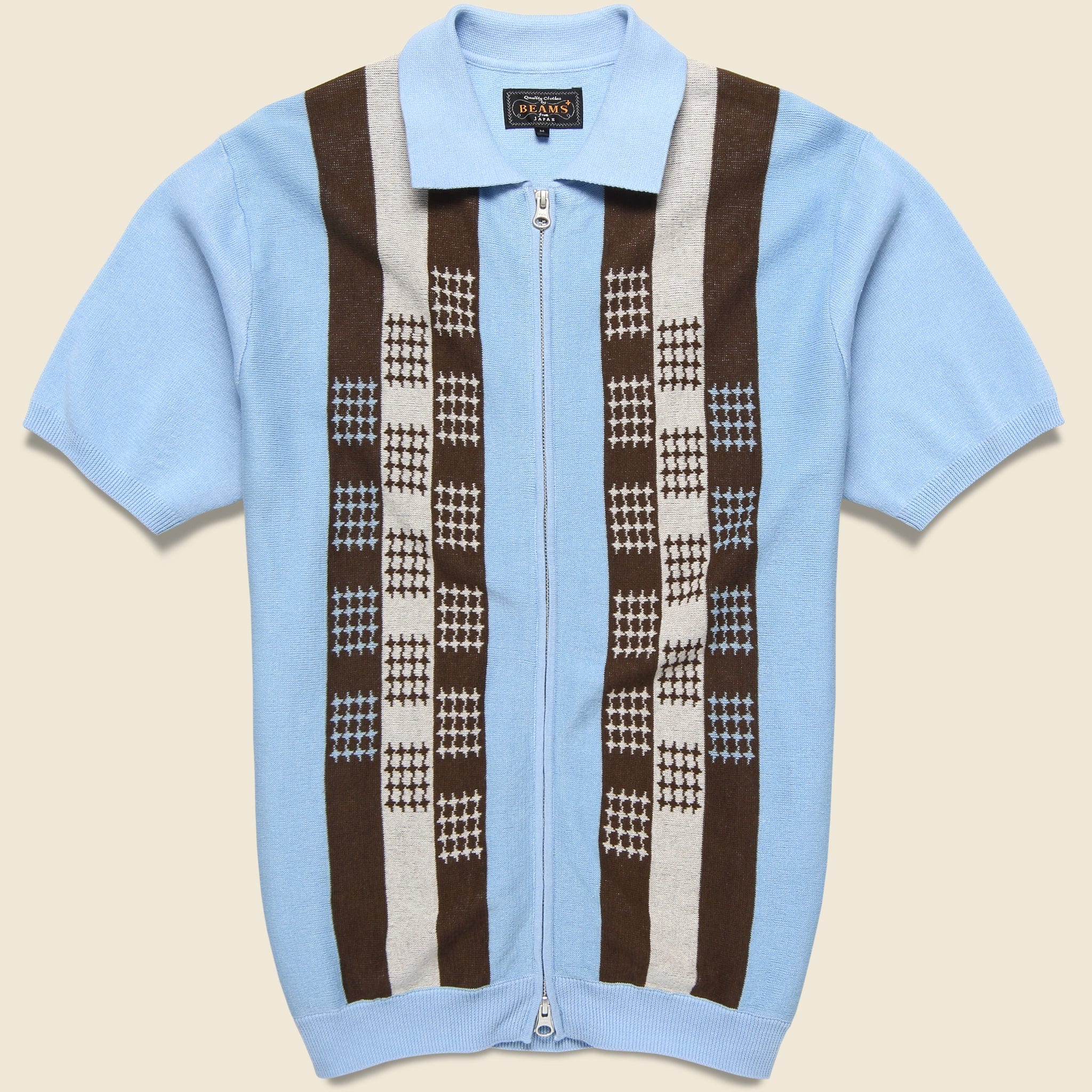 Zip Knit Polo - Sax/Brown - BEAMS+ - STAG Provisions - Tops - S/S Knit