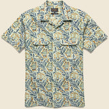 Open Collar Short Sleeve Botanical Block Print Shirt - White - BEAMS+ - STAG Provisions - Tops - S/S Woven - Floral