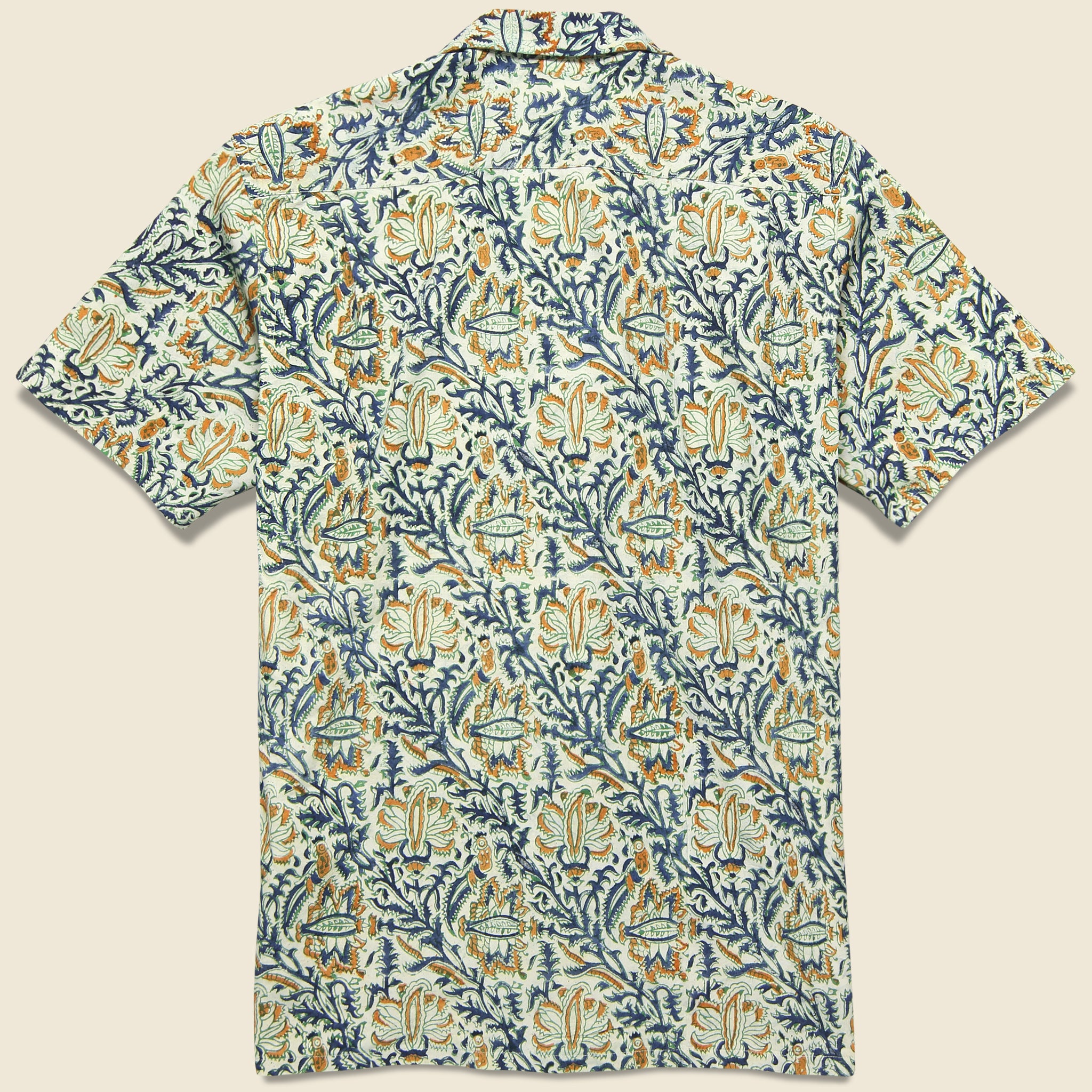 Open Collar Short Sleeve Botanical Block Print Shirt - White - BEAMS+ - STAG Provisions - Tops - S/S Woven - Floral