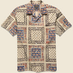 Open Collar Short Sleeve Elephant Block Print Shirt - Navy - BEAMS+ - STAG Provisions - Tops - S/S Woven - Other Pattern