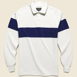 Pique Polo Panel Stripe - White/Navy - BEAMS+ - STAG Provisions - Tops - L/S Knit