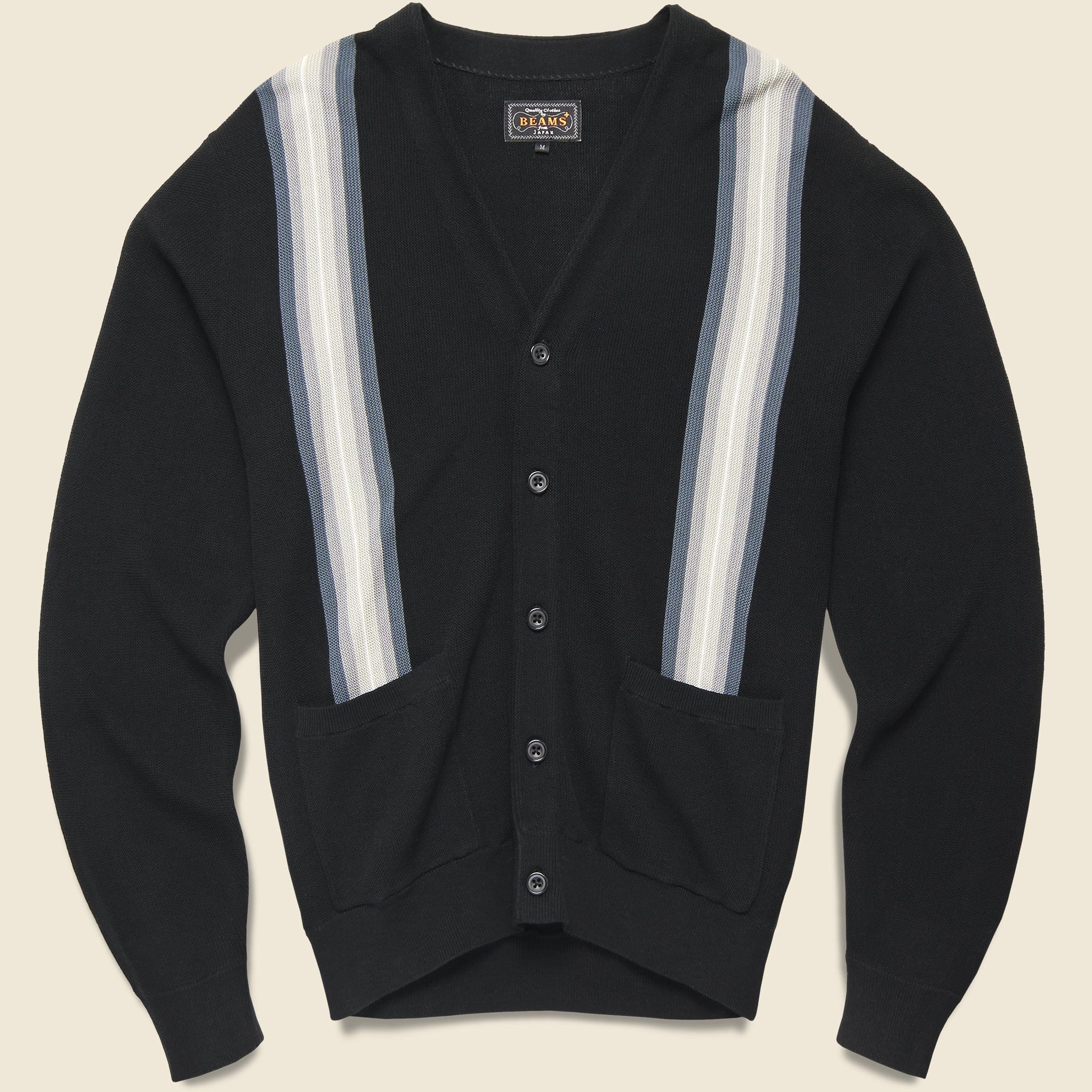 Striped Jacquard Cardigan - Black/Grey/Multi - BEAMS+ - STAG Provisions - Tops - Sweater